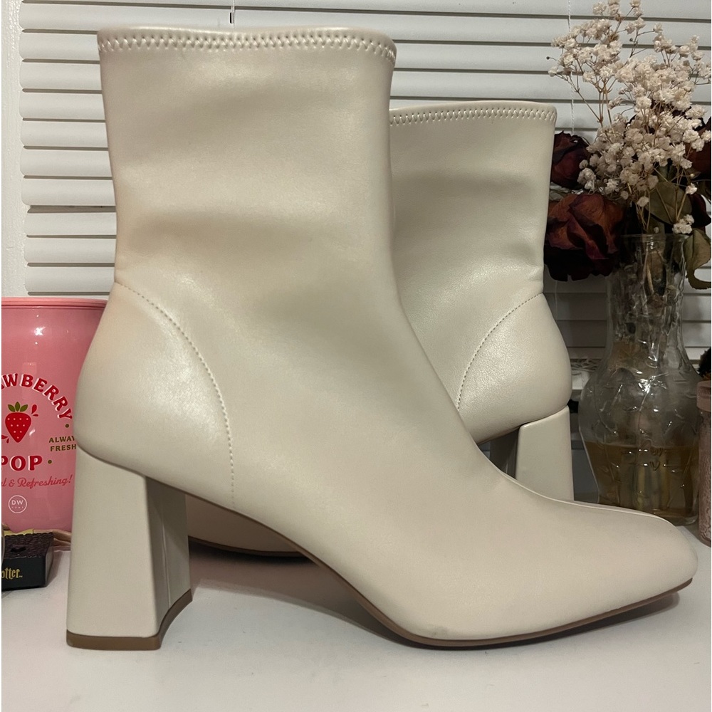 Faux Leather Cream Booties